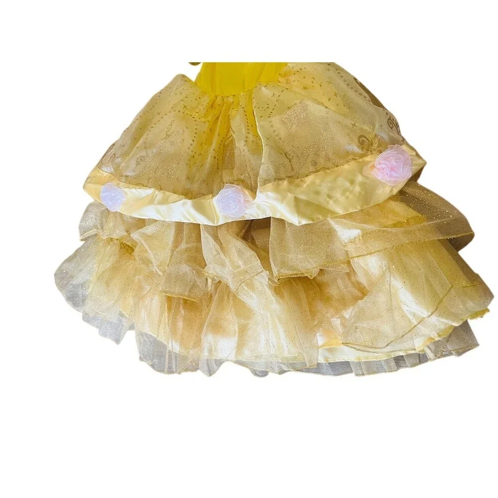 Disney Store Belle Princess Costume Dress Girls 2XS Gold Long Glitter